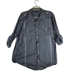 INC International Concepts Mens Gray Pinstripe Button Down Shirt XXL Roll Sleeve